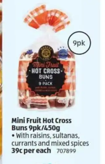 ALDI Mini Fruit Hot Cross Buns 9pk/ 450 g offer