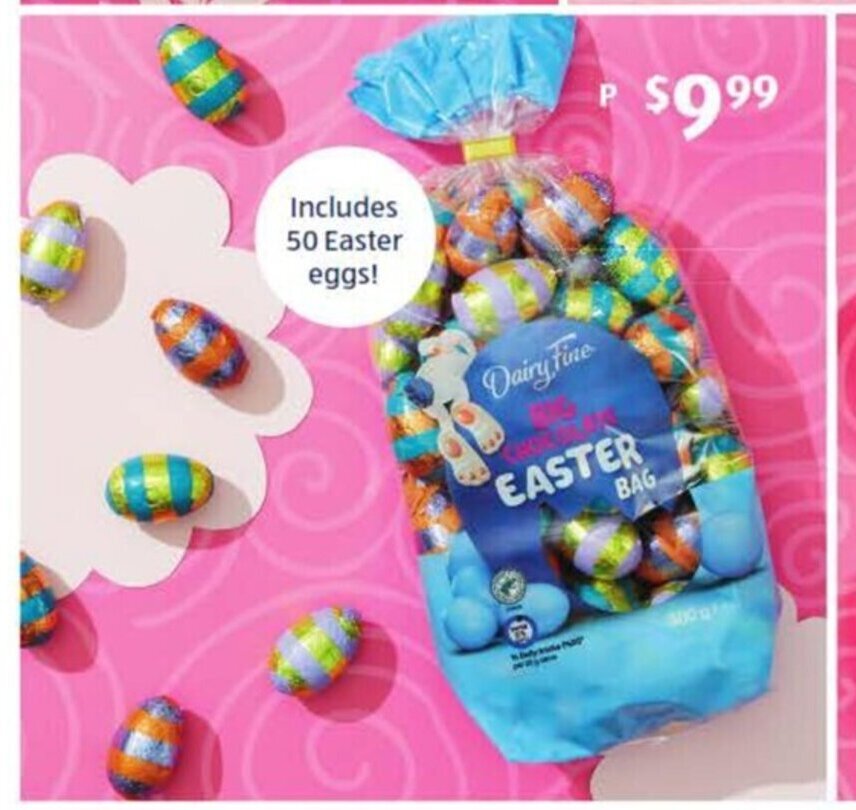 Dairy Fine Milk Chocolate Big Easter Egg Bag 500 g. offer at ALDI