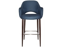 LivingStyles Albury Commercial Grade Gravity Fabric Bar Stool with Arm, Metal Leg, Denim / Walnut offer