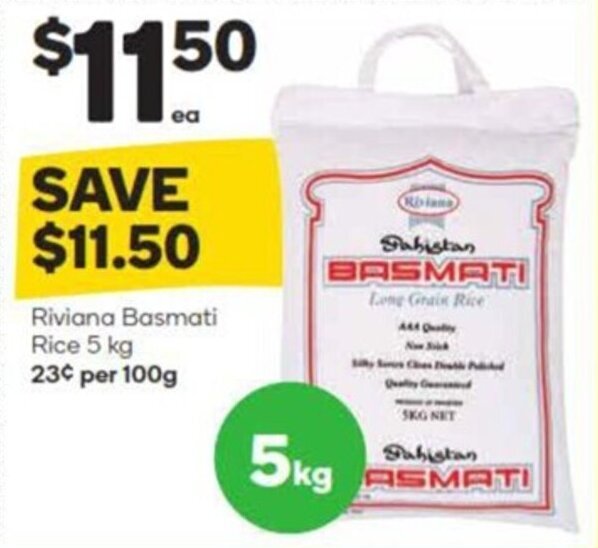 Riviana Basmati Rice 5kg offer at Woolworths