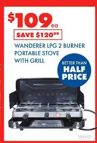 BCF Wanderer lpg 2 burner portable stove with grill offer