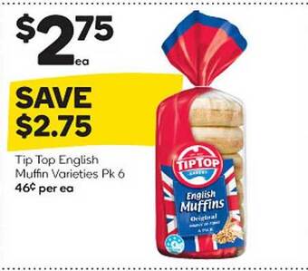 Woolworths Tip top english muffin varieties offer