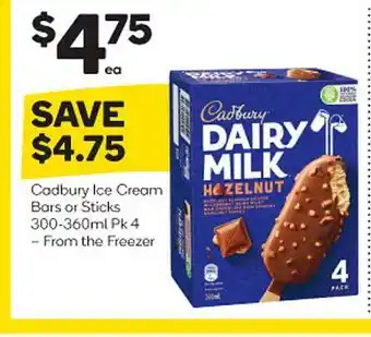 Woolworths Cadbury ice cream bars or sticks offer