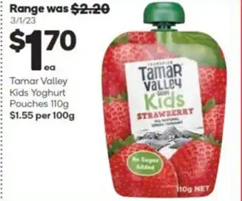 Woolworths Tamar Valley Kids Yogurt Pouches offer