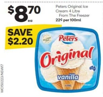 Woolworths Peters Original Ice Cream 4 Litre offer