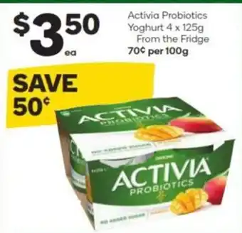 Woolworths Activia Probiotics Yoghurt 4x125g offer