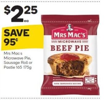 Mrs Macs Microwave Pie, Sausage Roll or Pastie 165-175g