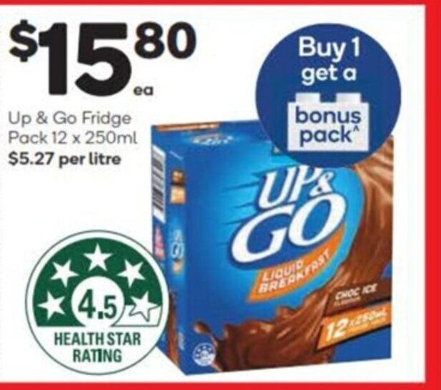 Up & Go Fridge Pack 12 x 250ml offer at Woolworths