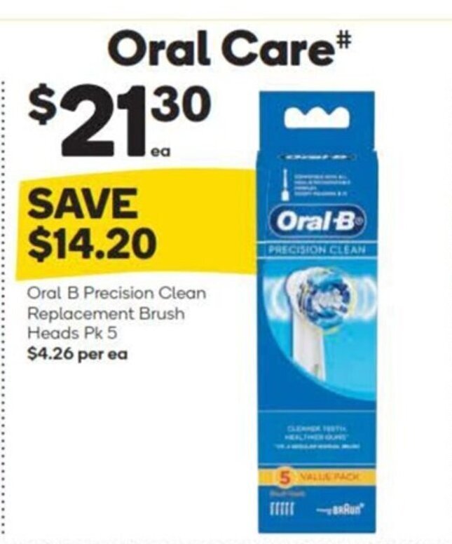 Oral B Precision Clean Replacement Brush Heads Pk 5 offer at Woolworths