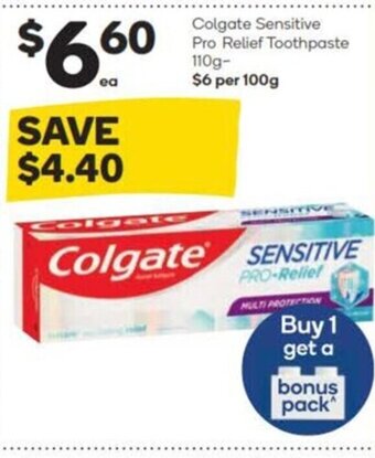 Woolworths Colgate Sensitive Pro Relief Toothpaste 110g offer