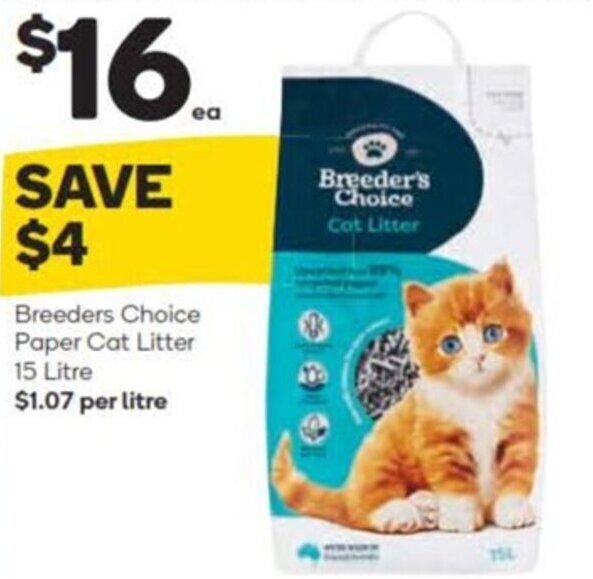 Breeders Choice Paper Cat Litter 15 Litre offer at Woolworths