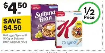 Woolworths Kellogg's Special K 500g or Sultana Bran Original 700g offer