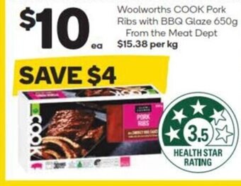 Woolworths Woolworths Cook Pork Ribs With BBQ Glaze 650g offer
