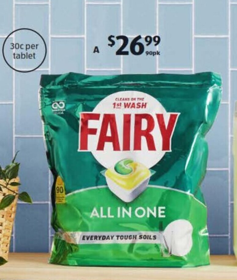 Fairy Original Dishwasher Tablets 90pk offer at ALDI