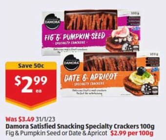 ALDI Damora Satisfied Snacking Specialty Crackers 100g offer