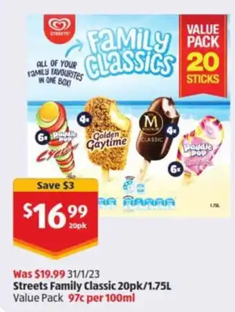 ALDI Streets Family Classic 20pk/1.75L offer