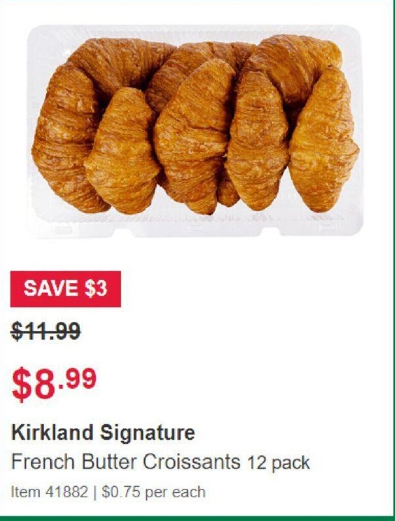 Kirkland Signature French Butter Croissants 12 Pack offer at Costco