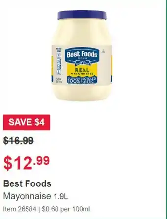 Costco Best Foods Mayonnaise 1.9L offer