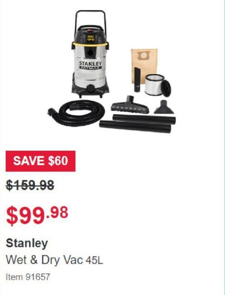 Stanley Wet & Dry Vac 45L offer at Costco