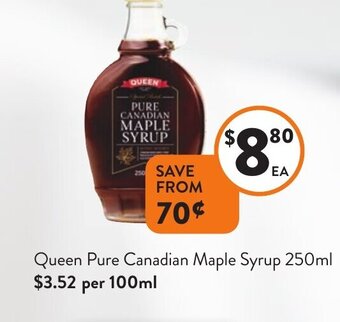 Foodworks Queen Pure Canadian Maple Syrup 250ml offer