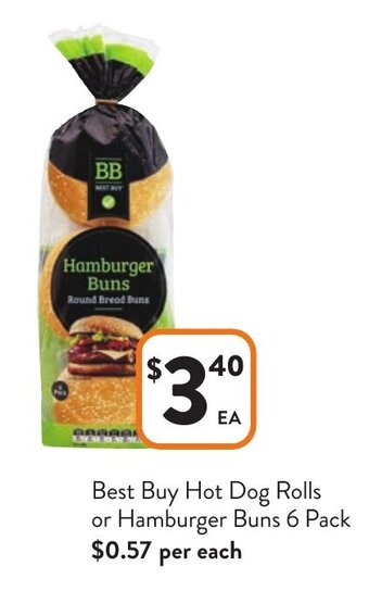 Foodworks Best Buy Hot Dog Rolls or Hamburger Buns 6 Pack offer