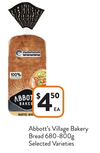 Foodworks Abbott's Village Bakery Bread 680-800g offer