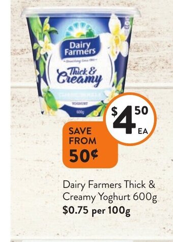Foodworks Dairy Farmers Thick & Creamy Yoghurt 600g offer