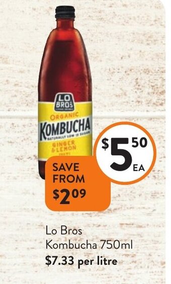 Foodworks Lo Bros Kombucha 750ml offer