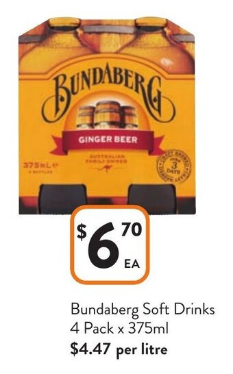 Foodworks Bundaberg Soft Drinks 4 Pack x 375ml offer