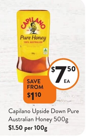 Foodworks Capilano Upside Down Pure Australian Honey 500g offer