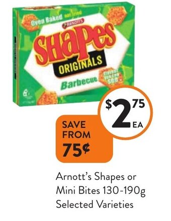 Foodworks Arnott's Shapes or Mini Bites 130-190g offer