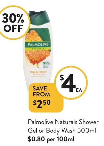Foodworks Palmolive Naturals Shower Gel or Body Wash 500ml offer