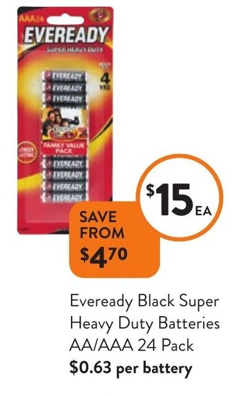 Foodworks Eveready Black Super Heavy Duty Batteries AA/AAA 24 Pack offer