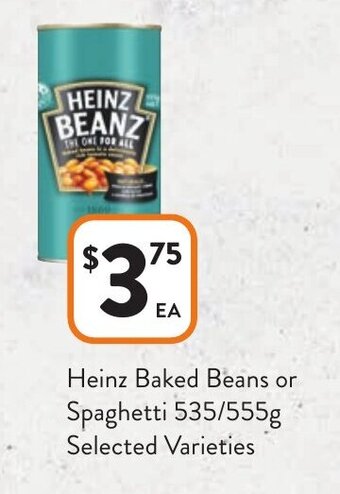 Foodworks Heinz Baked Beans or Spaghetti 535/555g offer