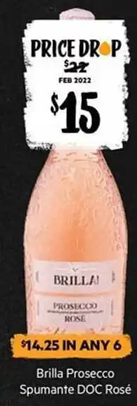 First Choice Liquor Brilla prosecco spumante doc rosé offer