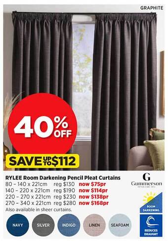 Spotlight Rylee room darkening pencil pleat curtains offer