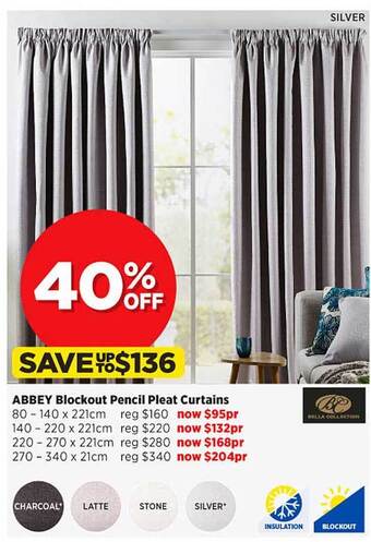 Spotlight Abbey blockout pencil pleat curtains offer