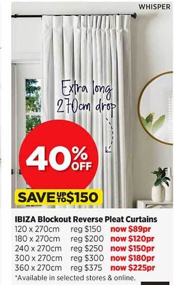 Spotlight Ibiza blockout reverse pleat curtains offer