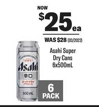 Liquorland Asahi super dry cans offer