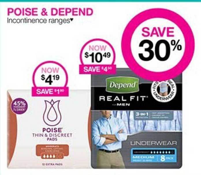 Poise & depend incontinence ranges offer at Priceline
