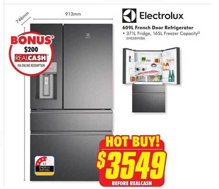 Electrolux 609l french door refrigerator offer at The Good Guys