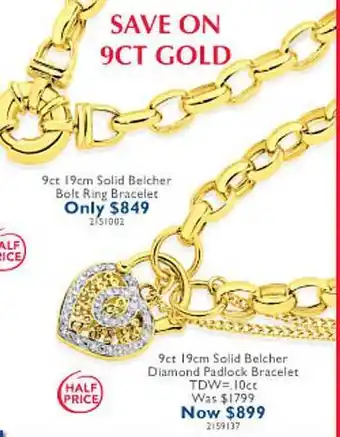 Prouds 9ct 19cm solid belcher bolt ring bracelet or diamond padlock bracelet tdw=10ct offer