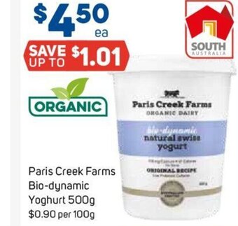 Foodland Paris Creek Farms Bio-Dynamic Yoghurt 500g. offer