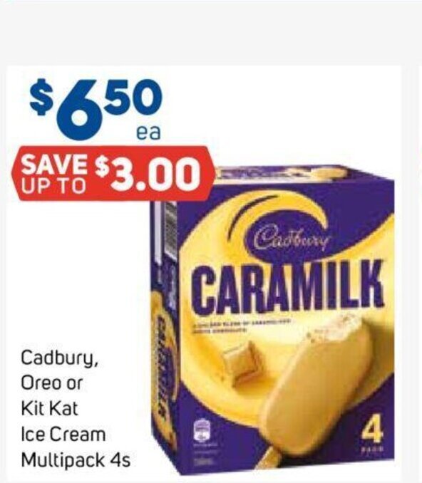 Cadbury, Oreo or Kit Kat Ice Cream Multipack 4s offer at Foodland