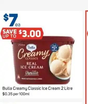 Foodland Bulla Creamy Classic Ice Cream 2 Litre offer