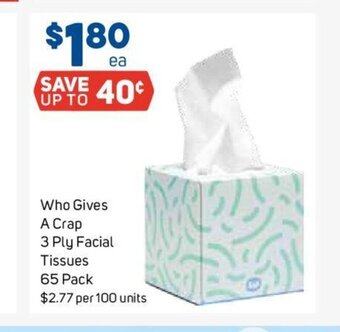 Foodland Who Gives A Crap 3 Ply Facial Tissues 65 pack offer