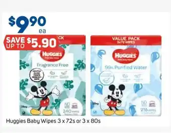Foodland Huggies Baby Wipes 3 x 72x or 3x 80s offer