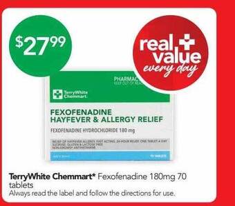 Terry White Terrywhite chemmart fexofenadine 180mg 70 tablets offer