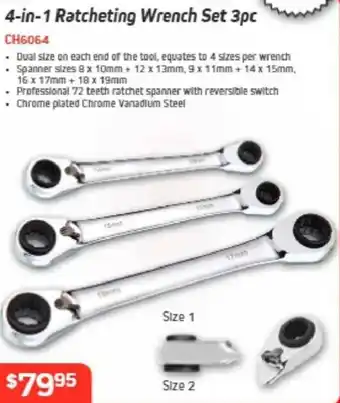 Chicane 4-in-1 Ratcheting Wrench Set 3 pc
