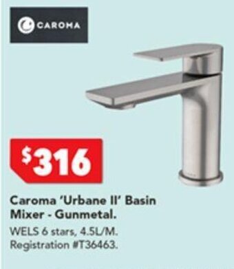 Harvey Norman Caroma 'Urbane II' Basin Mixer-Gunmetal offer